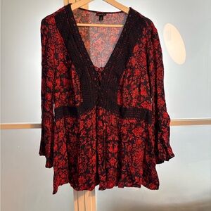 Torrid red and blue lace front Bohemian blouse
